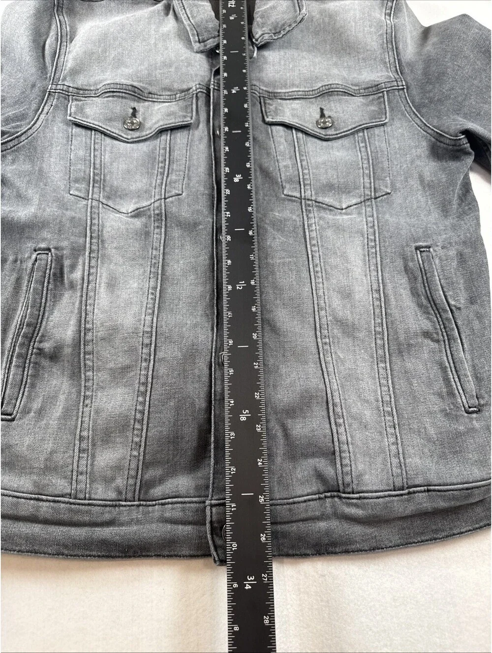 7 For All Mankind Distressed Black Faded Denim Jean Jacket Mens Medium Pre Owned